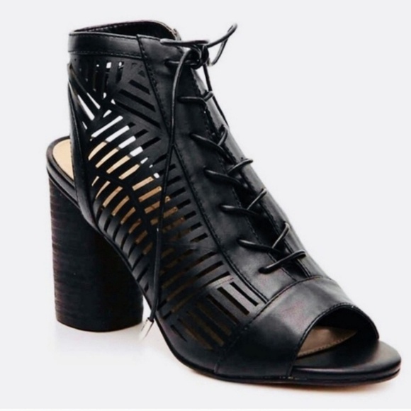 Sam Edelman Rocco Black Leather Laser Cut Block Heel Lace Up Sandals 8.5 - Picture 1 of 6